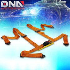 Universal 4-point 2 Orange Nylon Strap Harness Safety Buckle Racing Seat Belt