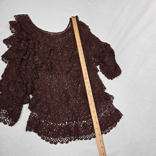 Y2K ARIA vintage. Top tunica semi trasparente all'uncinetto marrone grunge A Steampunk taglia XL - Foto 20 di 22