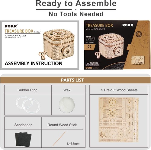 ROKR 3D Wooden Puzzle Storage Box Password Treasure Box Model Building Kit Toys - Picture 7 of 18