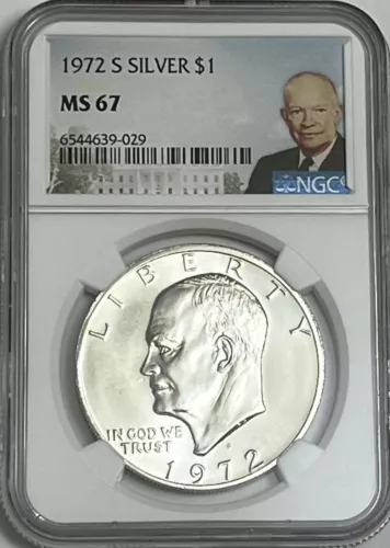 1972 S $1 NGC MS67 SILVER EISENHOWER DOLLAR MINT STATE IKE 40% PORTRAIT LABEL 