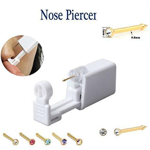Disposable Nose Piercing Kit Silver Gold CZ Stud Earring Gun DIY Home