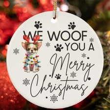 Merry Christmas Chihuahua Dog Woof Xmas Lover Ornament Gift Tree Decor Hanging