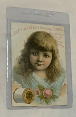 J&P  Coats  Best  Six-Cord Thread Victorian Trading Card  c1881  Girl With Roses