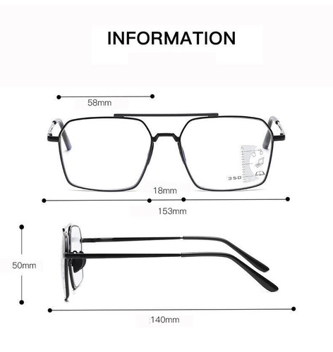 Fashion Large Black Square Sunglasses Anti-blue Multifocal Reading Glasses - Picture 11 of 13