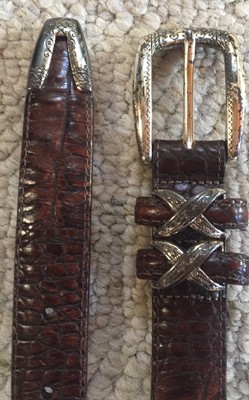 Ceinture Femme Brighton En Cuir Gaufré Reptile Marron - Taille S/28 - Boucle Argentée - Occasion