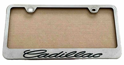 Cadillac Logo Black Coated License Plate Frame in Exposed Chrome Imprint - Top Engraved Frame Cadillac Logo Black Coated License Plate Frame in Exposed Chrome Imprint - Top Engraved Frame