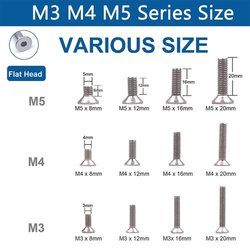 M2 M2.5 M3-M10 A4 Stainless Steel Allen Hex Socket Countersunk Head Screws Bolts - Picture 4 of 126