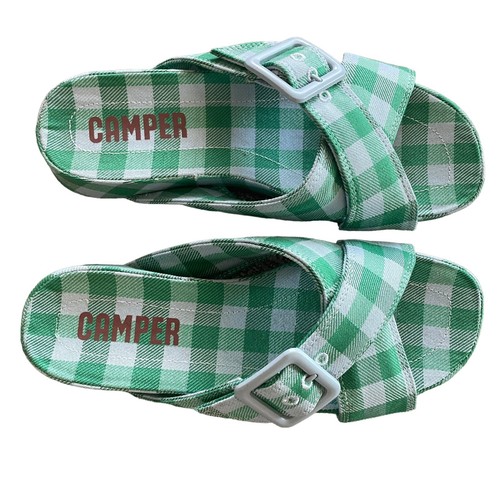 Sandalias planas CAMPER Atonic para mujer talla EU 36/US 5,5-6 verde azul a cuadros - Imagen 3 de 7