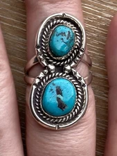 Native American Navajo￼ Sterling Silver Kingman Turquoise Ring Size 7.25