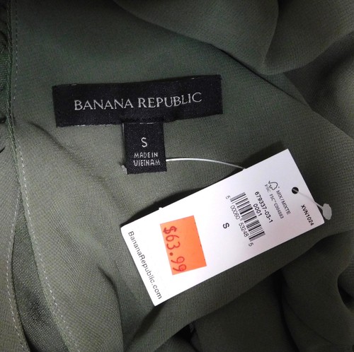Banana Republic Mock Wrap Silky Satin Top S Long Balloon Sleeve Olive Career NEW - Picture 5 of 7
