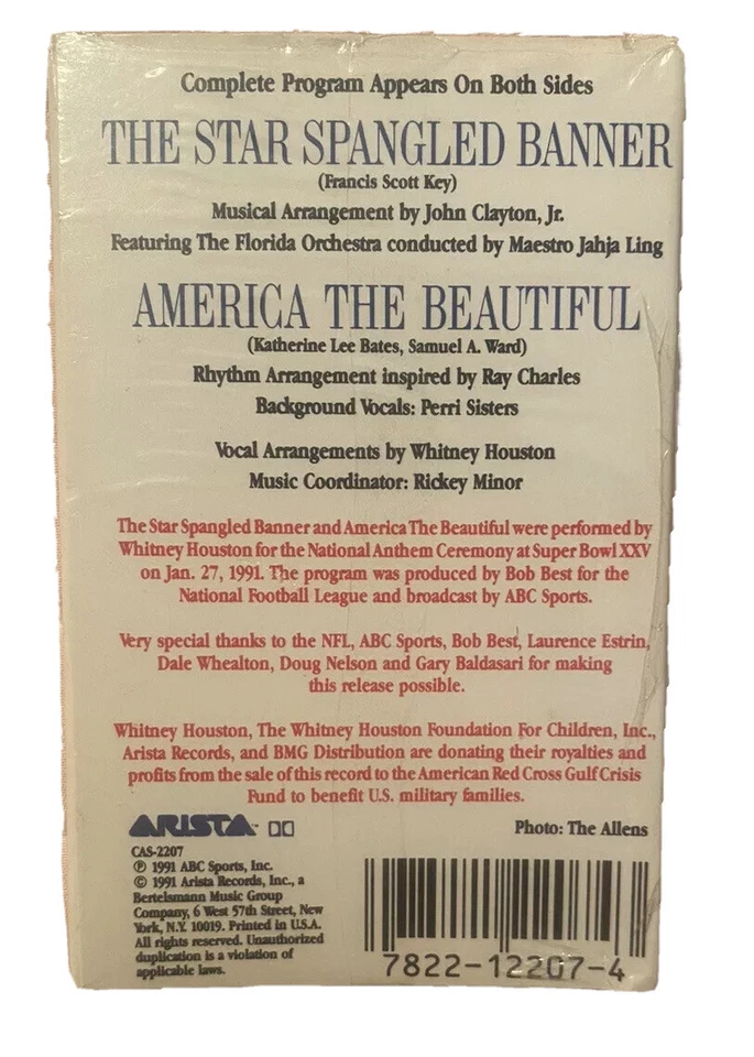 SEALED 1991 Whitney Houston The Star Spangled Banner Cassette Single Super Bowl - Image 3 of 4