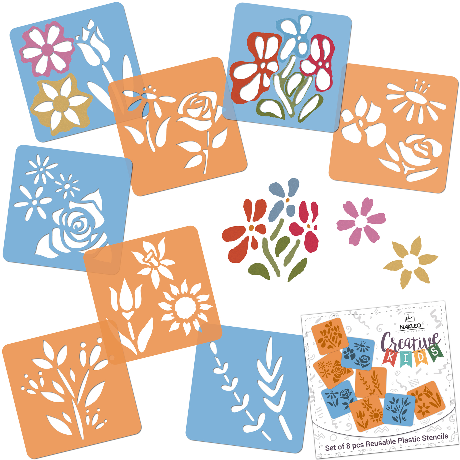 Drawing Stencils for Kids // Set of 8 pcs. // FLOWERS