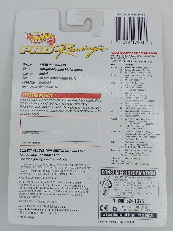 Coche de carreras 4 STERLING MARLIN 1997 Kodak Chevy NASCAR DieCast Retro Hot Wheels 1 64 Foto 3 de 3