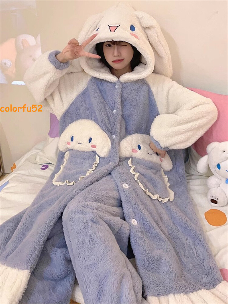 Cinnamoroll Coral Fleece Sleeping Robe Pants Girl Pajamas Winter