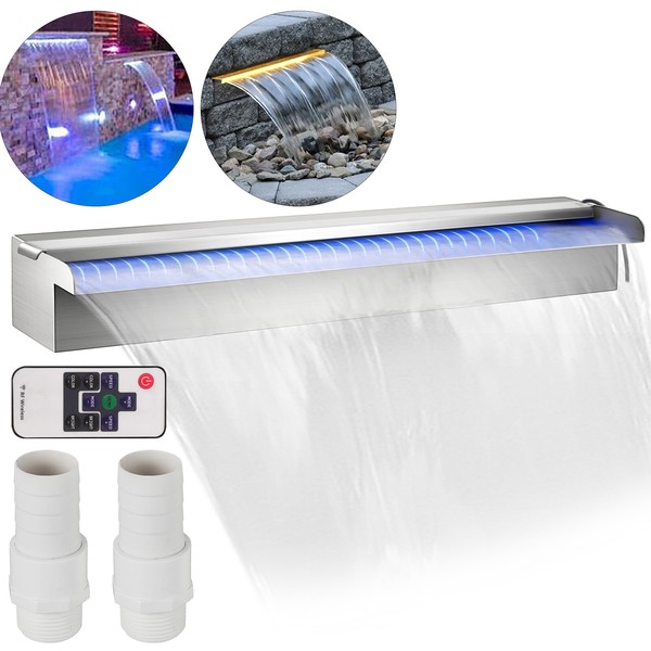 VEVOR Fuente Cascada 60CM Acero Inoxidable Fuente Rectangular con LED de Piscina