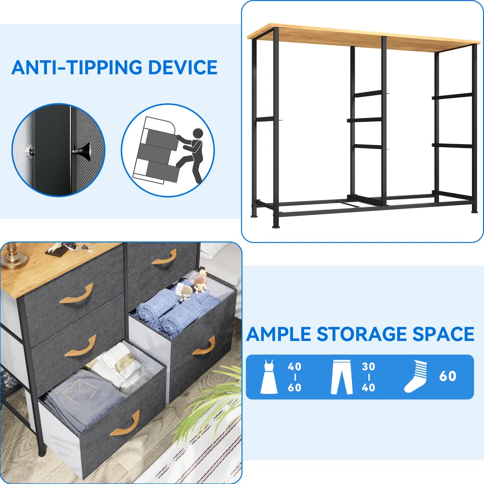 Тканевый комод TAUS 5 ящиков органайзер для хранения тумбочка для спальни - Изображение 2 из 4