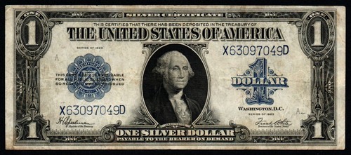 1923 $1 LARGE SIZE Blue Seal Silver Certificate - VERY FINE+!