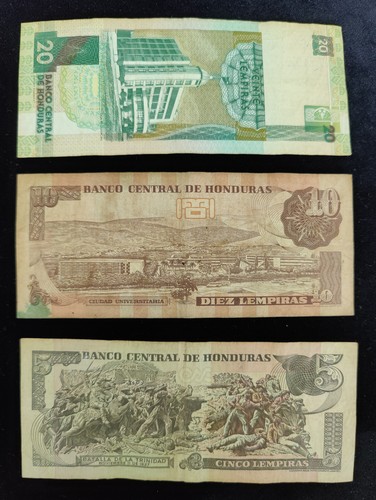 Banco Central De Honduras~20/10/5 Lempiras~Billetes de Banco/Papel Moneda - Imagen 2 de 3