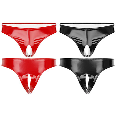 Men's Hollow Out Thong Underwear Wetlook Metallic Liquid