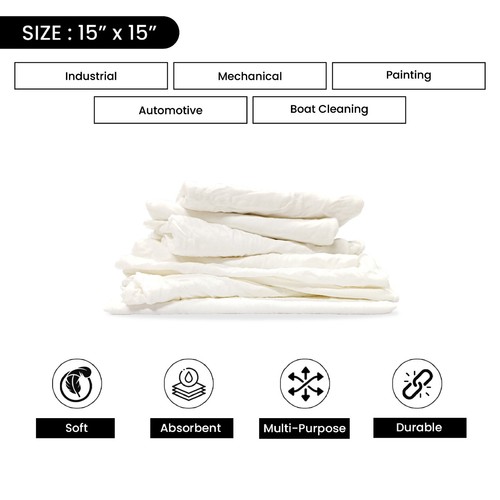 Recycled White Knit T-Shirt Cotton Rags - Multipurpose Wiping Cloths - Picture 53 of 78