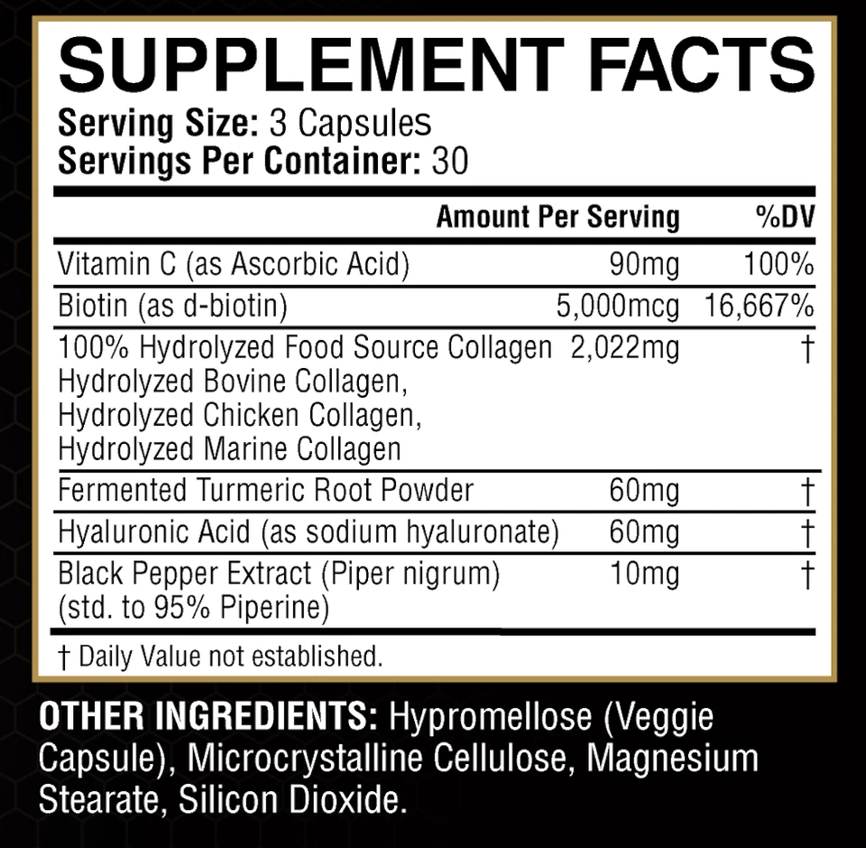 Multi Colágeno Hidrolizado para Cabello Piel Uñas Soporte - 90 Cápsulas Foto 3 de 4