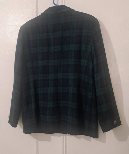 Vintage Evan picone women size14 green Scottish plaid watch wool blazer jacket - Picture 5 of 7