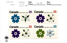 Canada, Postage Stamp, #511a Block Mint NH, 1970 Emblems EXPO (AJ)