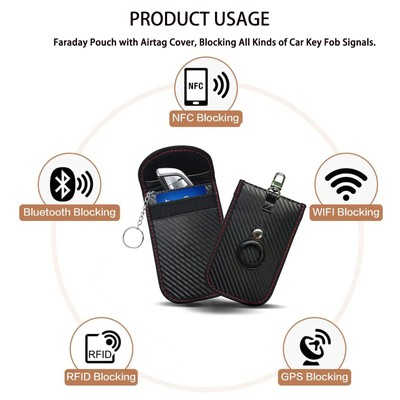 Pochette Faraday Pour Clés De Voiture Et Smartphone – Bloque Les Signaux RFID, 5G, Bluetooth – Protection Contre Le Piratage Keyless Go – Avec Lanière