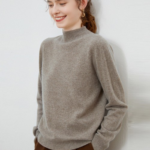 Damen Langarm Pullover Mode Einfarbig 100% Wolle Pulli Pulli Oberteil - Bild 4 von 42