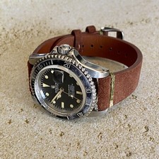 20mm BROWN Vintage Suede Leather Watch Strap Band modern TAN/GREEN Stitch