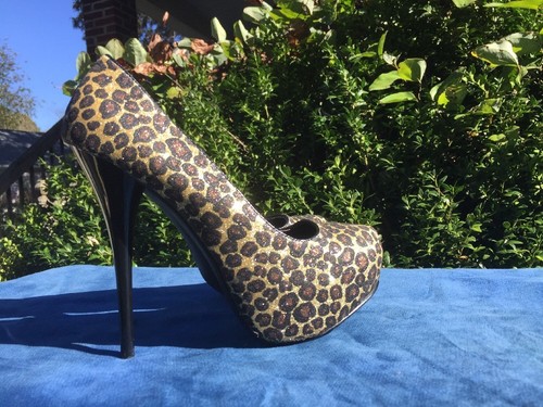 Shi By Journeys Sparkle Leopard Dominatrix High Heels Womens Stiletto Shoes Sz 6 - Picture 3 of 7
