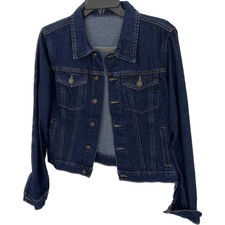 Dark Wash Blue Denim Jean Jacket Classic Button Up / Down Front Pockets