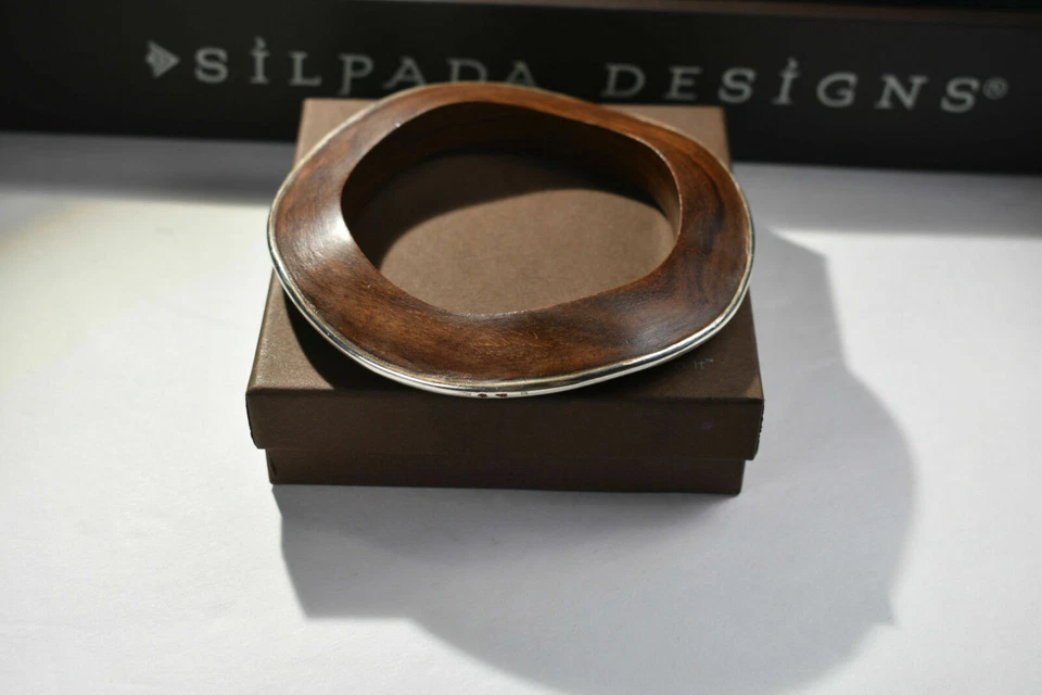 Brazalete Brazalete Silpada Ondulado Palo de Rosa Plata de Ley B1662 Foto 2 de 4