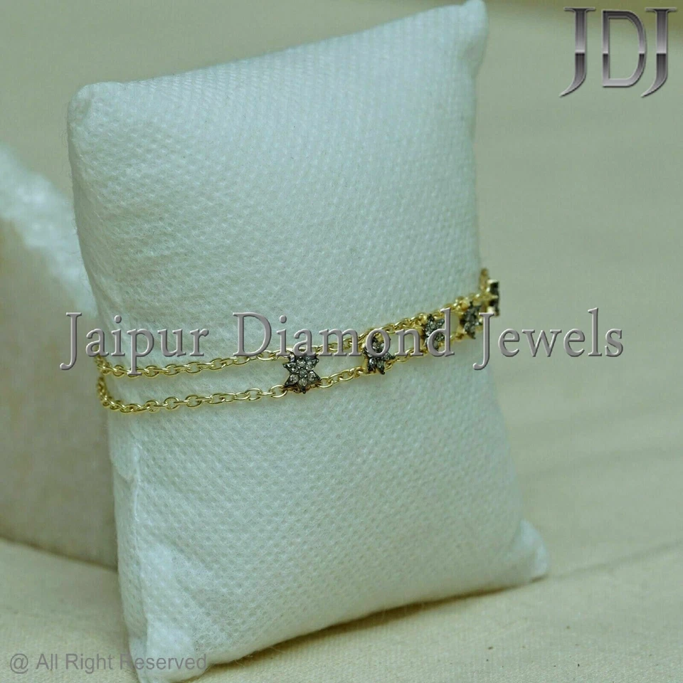 Pulsera Estrella Diamante Oro Vermeil Cadena Plata Simple Esterlina 925 Joyería Regalo Foto 3 de 4