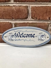 LOUISVILLE Stoneware Pottery 11" WELCOME Oval Door Plaque Sign Gaggle of Geese