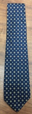 100% silk 56 inch Granger Owings men's necktie dark blue with geometric designs