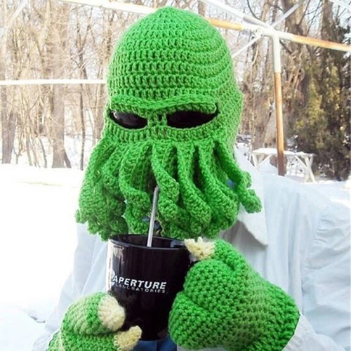 Lustige Wind Ski Wolle Strick Cosplay Beanie Tentakel Maske Bart Oktopus Tintenfisch Mütze - Bild 4 von 17