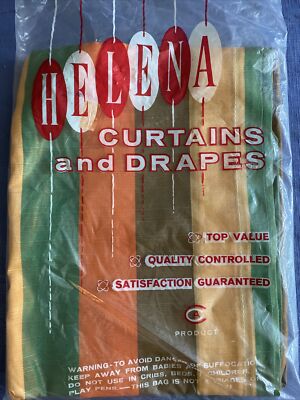 Vtge HELENA curtains pr of TIERS 1 VALENCE striped harvest colors 100% Rayon 36''
