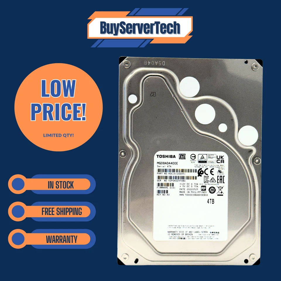 Toshiba MG08ADA400E 4TB 7200RPM 3.5" SATA 6Gb/s HDD 256MB 0HRS 512e Enterprise - Image 2 of 4