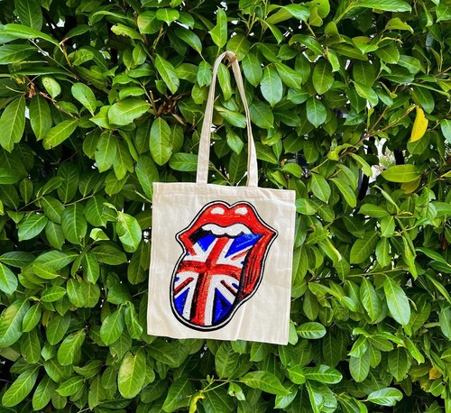 Large Sequin Tongue Patch Tote Shopping Bag 5 & 12Oz Red, L/Gold, Orange & Brit - Picture 12 of 13