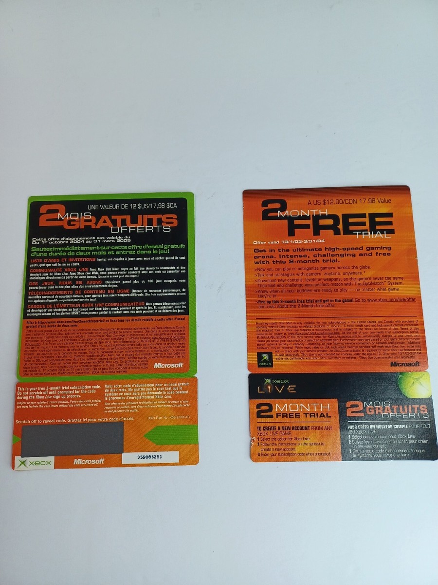 Original XBOX Live New 2 Month Free Trial Unused Collectors Card 
