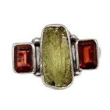 Natural Green Kyanite Rough  Garnet 925 Silver Ring Jewelry s.6 CR74885