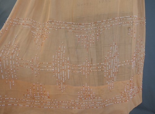 1920s Vintage Beaded Peach Dress, Sheer Cotton Gauze with Orange & White Beads, - Picture 13 of 24