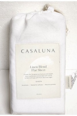 Casaluna Queen Size Linen Blend Flat Sheet - White ( Fresh White )