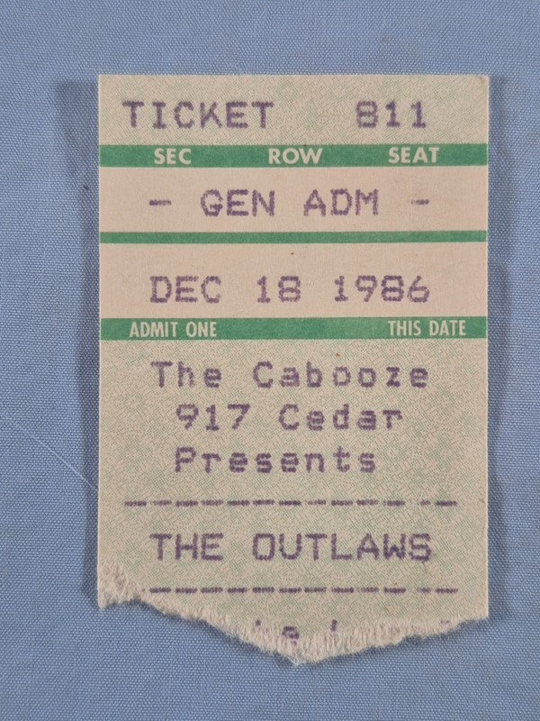 December 12-18-86 1986 THE OUTLAWS Ticket Stub The Cabooze Minneapolis Mn