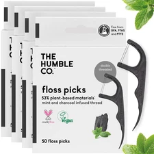 The Humble Co. Floss Picks 200 Count – Plant Based Dental Floss Picks for Sup...