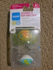 MAM Original 2-Pk Green  Clear BPA Free Pacifiers W/Sterilizing Case 6-16Mos. 
