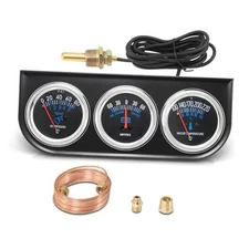 2inch 52mm Triple Gauge Set, Oil Pressure Gauge Water Temp Temperature Ammeter 