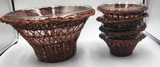 VTG 5 pc Wicker w/ Glass Inserts -Serving & Single Bowls Soup Salad Chips Dip