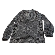 Pendelton Shirt Blouse Womens Medium Paisley Blue Gray Long Button Cuff Sleeve